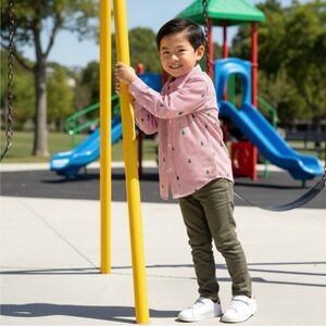 Gymboree Boys Holiday Button Down Shirt Red/White Striped w/Christmas Trees Sz 7